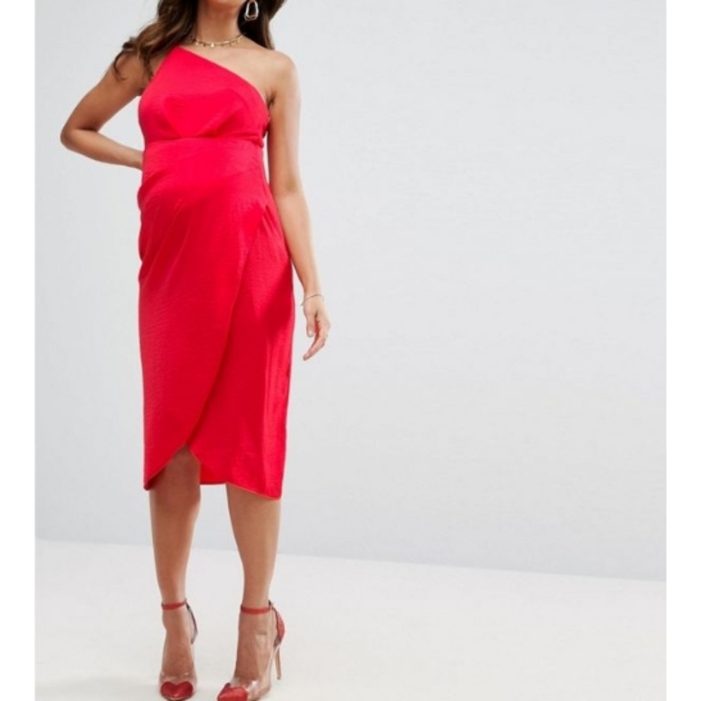 ASOS Maternity Red One Shoulder Wrap Dress